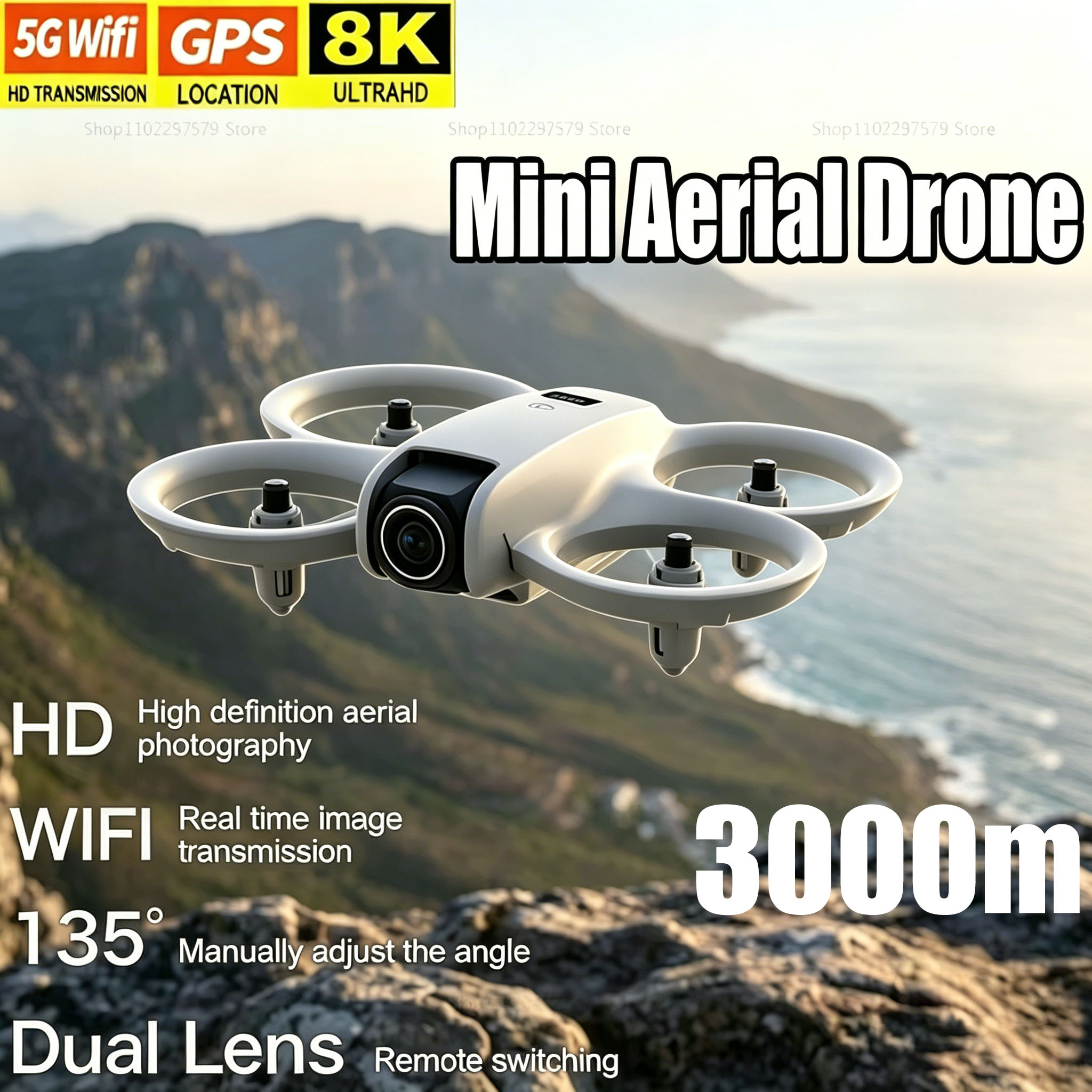 Drone Kit Tricopter - มินิโดรนพร้อมกล้อง 8K HD FPV โดรนแบบพับได้ มอเตอร์ไร้แปรงถ่าน